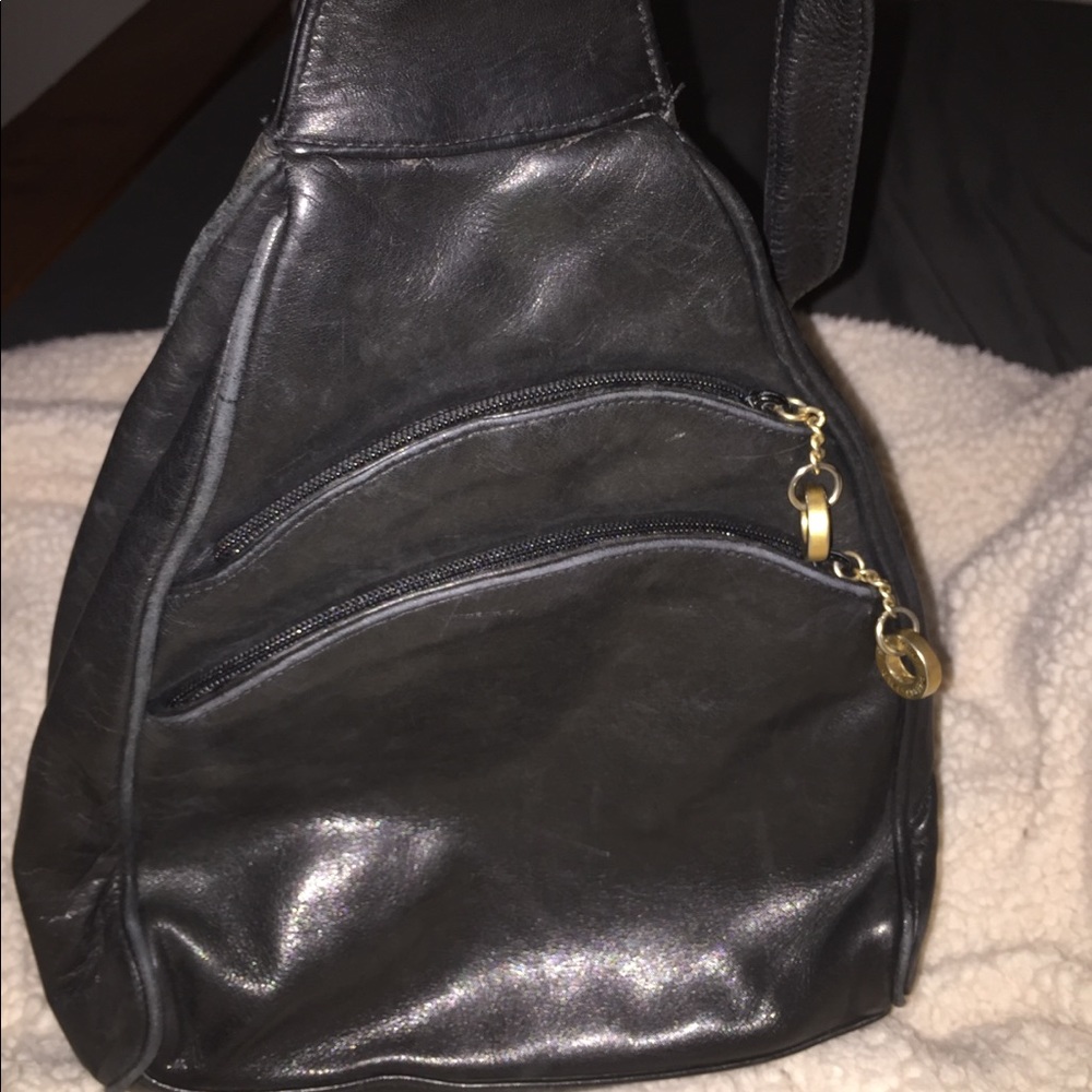 Leather black backpack